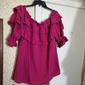 Women's Ruffled Off-Shoulder Top - Pink